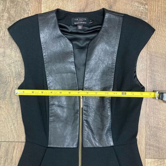 Ted Baker Rieta Black Leather Peplum Cap Sleeves Midi Dress Padded Shoulder US 4 - Picture 5 of 7